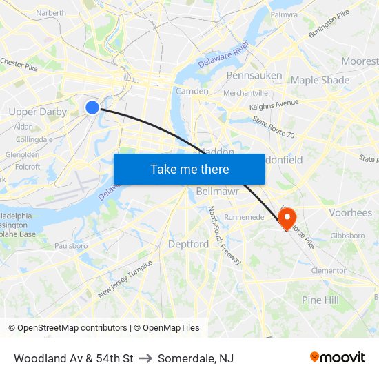 Woodland Av & 54th St to Somerdale, NJ map