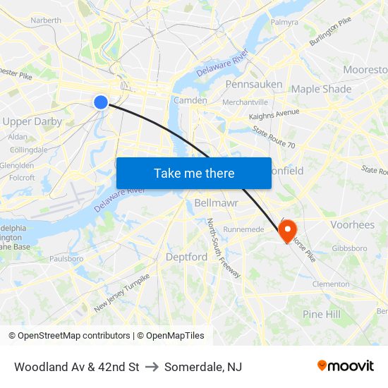 Woodland Av & 42nd St to Somerdale, NJ map