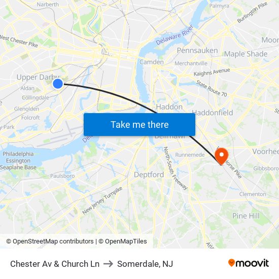 Chester Av & Church Ln to Somerdale, NJ map