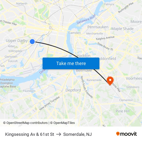 Kingsessing Av & 61st St to Somerdale, NJ map