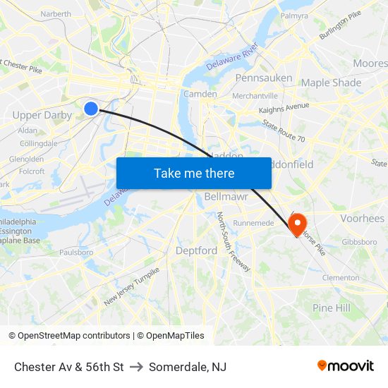 Chester Av & 56th St to Somerdale, NJ map