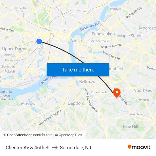 Chester Av & 46th St to Somerdale, NJ map