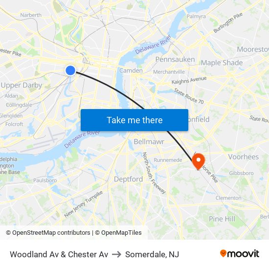 Woodland Av & Chester Av to Somerdale, NJ map