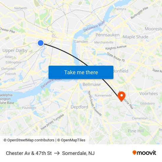 Chester Av & 47th St to Somerdale, NJ map