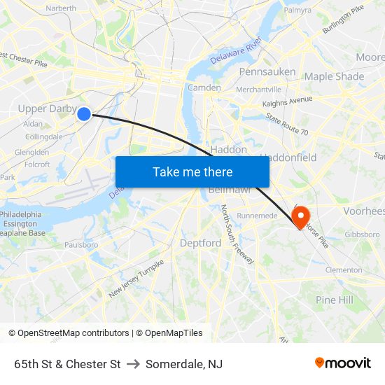 65th St & Chester St to Somerdale, NJ map