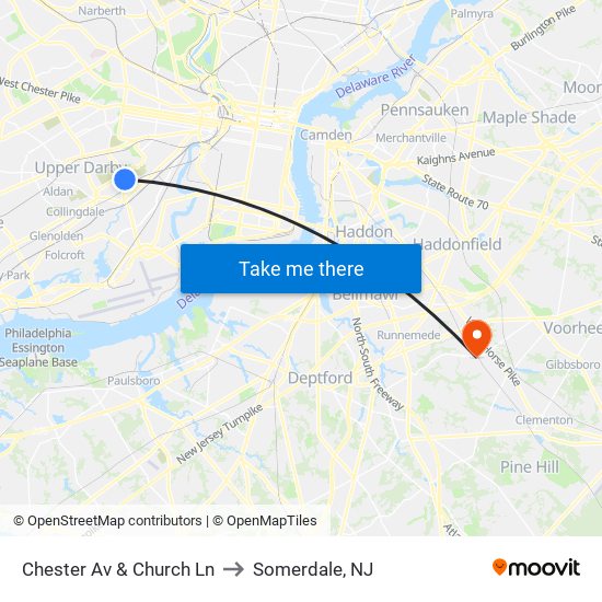 Chester Av & Church Ln to Somerdale, NJ map