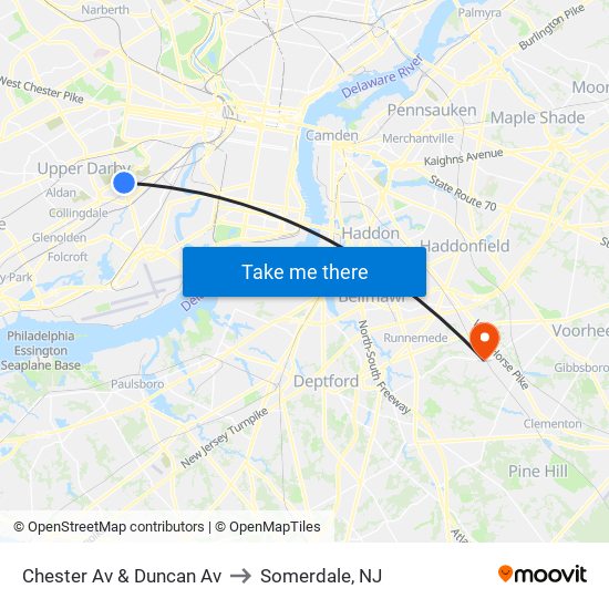 Chester Av & Duncan Av to Somerdale, NJ map