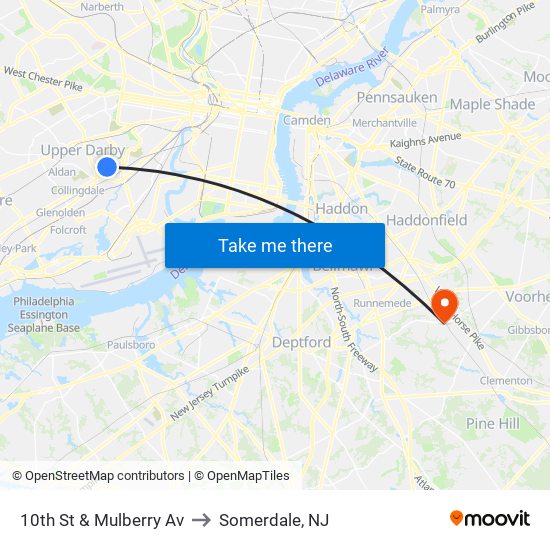10th St & Mulberry Av to Somerdale, NJ map