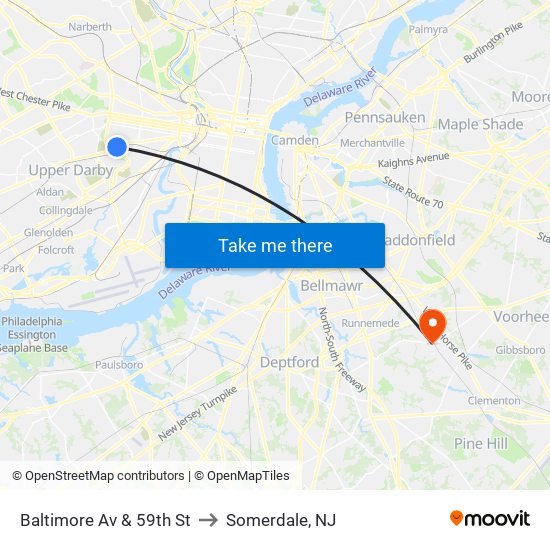 Baltimore Av & 59th St to Somerdale, NJ map