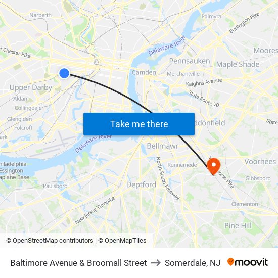Baltimore Avenue & Broomall Street to Somerdale, NJ map