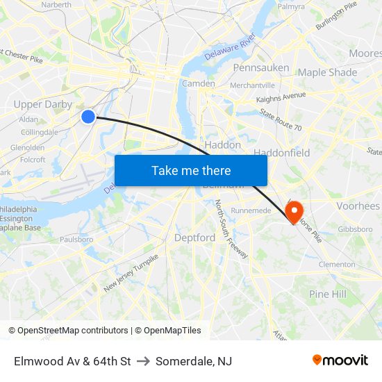 Elmwood Av & 64th St to Somerdale, NJ map