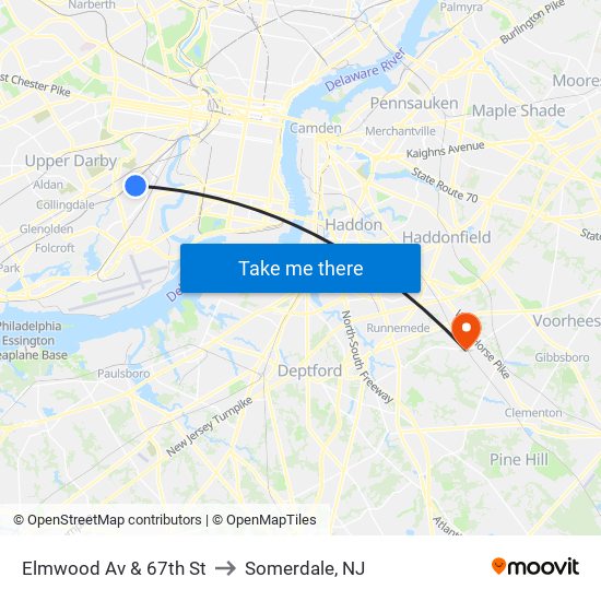 Elmwood Av & 67th St to Somerdale, NJ map