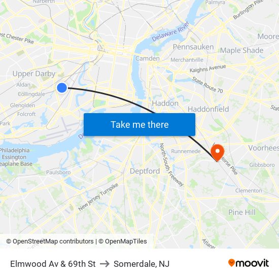 Elmwood Av & 69th St to Somerdale, NJ map