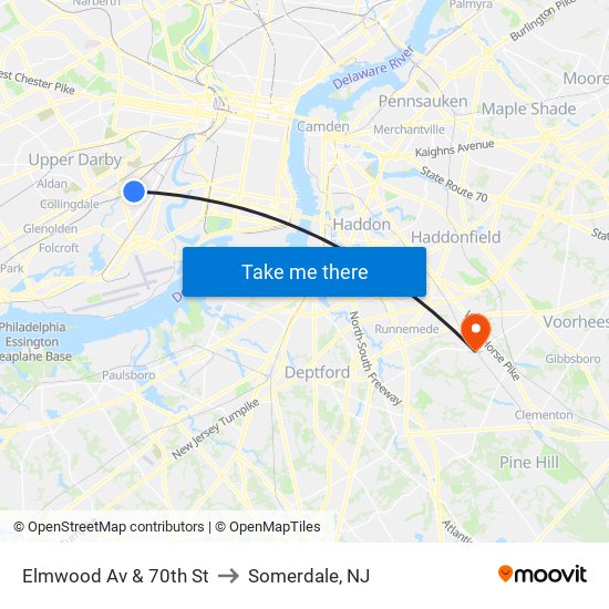 Elmwood Av & 70th St to Somerdale, NJ map