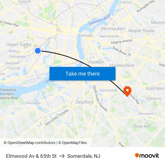 Elmwood Av & 65th St to Somerdale, NJ map