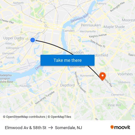 Elmwood Av & 58th St to Somerdale, NJ map