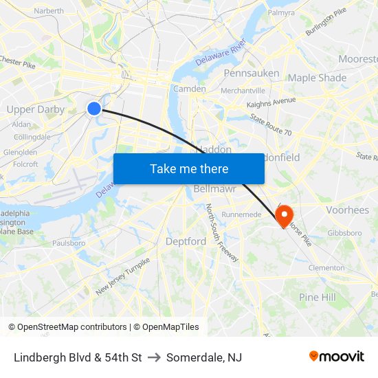 Lindbergh Blvd & 54th St to Somerdale, NJ map