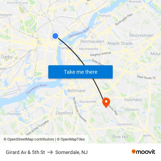 Girard Av & 5th St to Somerdale, NJ map