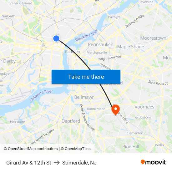 Girard Av & 12th St to Somerdale, NJ map