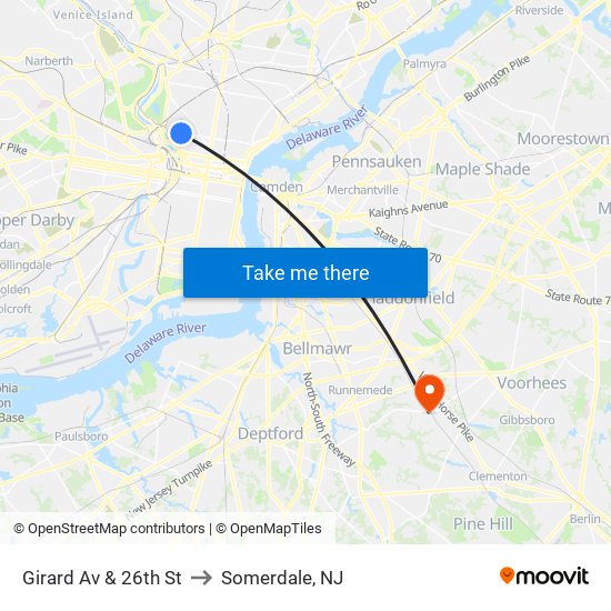 Girard Av & 26th St to Somerdale, NJ map