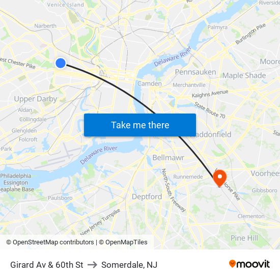 Girard Av & 60th St to Somerdale, NJ map