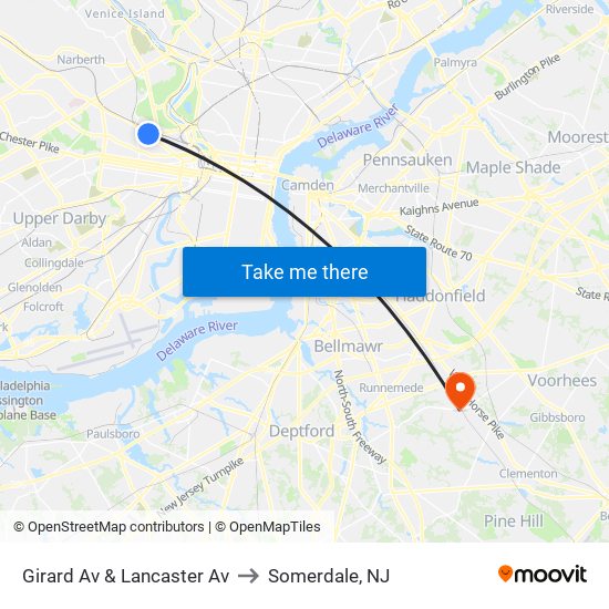 Girard Av & Lancaster Av to Somerdale, NJ map