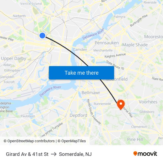 Girard Av & 41st St to Somerdale, NJ map