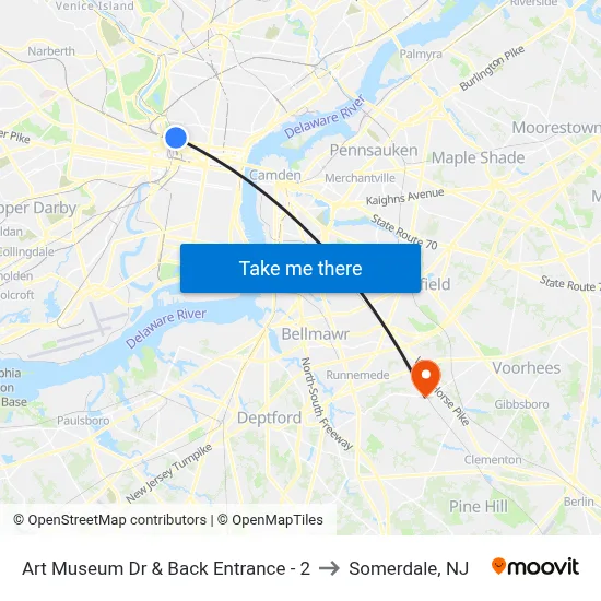 Art Museum Dr & Back Entrance - 2 to Somerdale, NJ map
