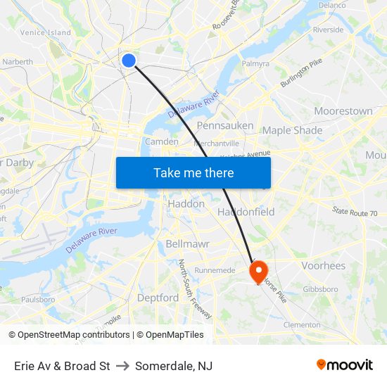 Erie Av & Broad St to Somerdale, NJ map