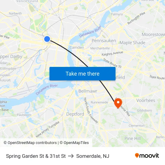 Spring Garden St & 31st St to Somerdale, NJ map