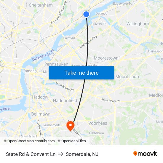 State Rd & Convent Ln to Somerdale, NJ map