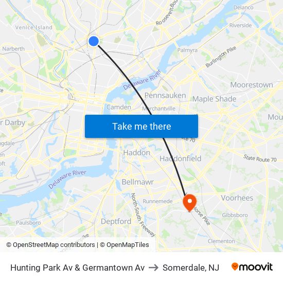 Hunting Park Av & Germantown Av to Somerdale, NJ map