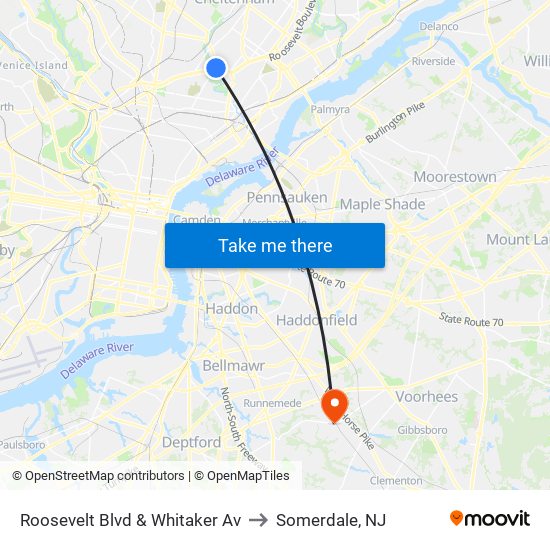 Roosevelt Blvd & Whitaker Av to Somerdale, NJ map