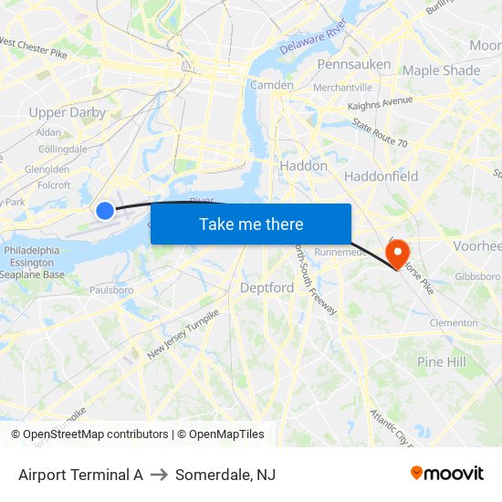 Airport Terminal A to Somerdale, NJ map