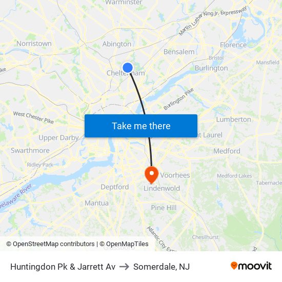 Huntingdon Pk & Jarrett Av to Somerdale, NJ map