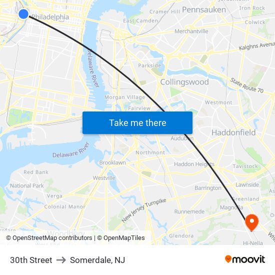 30th Street to Somerdale, NJ map