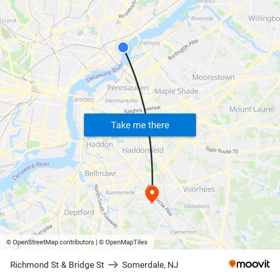 Richmond St & Bridge St to Somerdale, NJ map