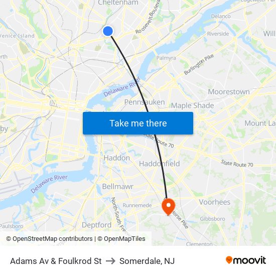 Adams Av & Foulkrod St to Somerdale, NJ map