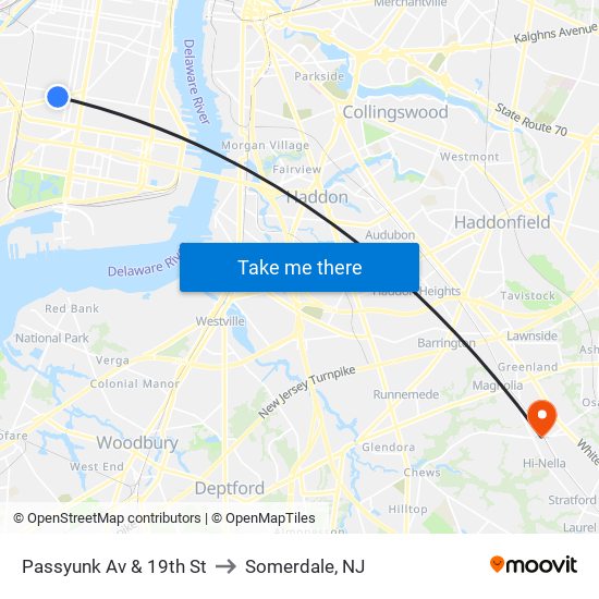 Passyunk Av & 19th St to Somerdale, NJ map