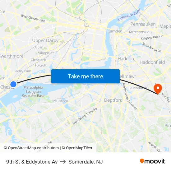 9th St & Eddystone Av to Somerdale, NJ map
