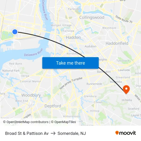 Broad St & Pattison Av to Somerdale, NJ map