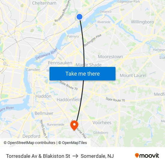 Torresdale Av & Blakiston St to Somerdale, NJ map