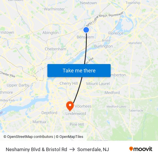 Neshaminy Blvd & Bristol Rd to Somerdale, NJ map