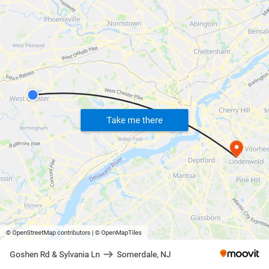 Goshen Rd & Sylvania Ln to Somerdale, NJ map