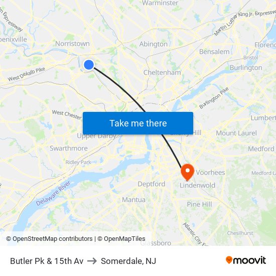 Butler Pk & 15th Av to Somerdale, NJ map