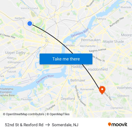 52nd St & Rexford Rd to Somerdale, NJ map