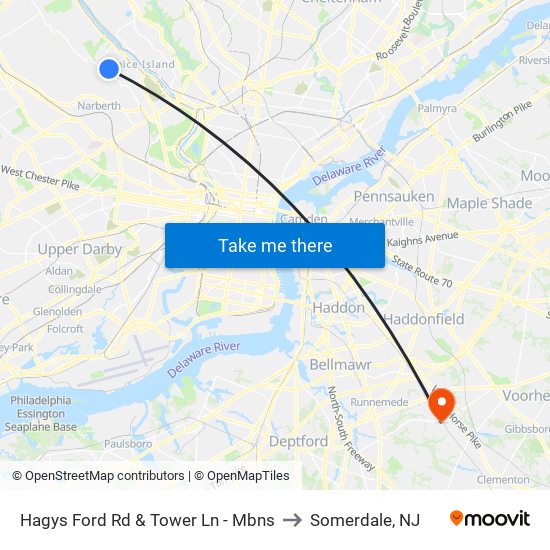 Hagys Ford Rd & Tower Ln - Mbns to Somerdale, NJ map