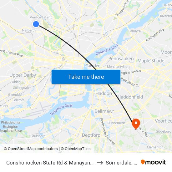 Conshohocken State Rd & Manayunk Rd to Somerdale, NJ map