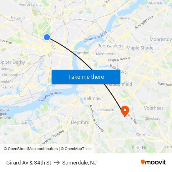 Girard Av & 34th St to Somerdale, NJ map