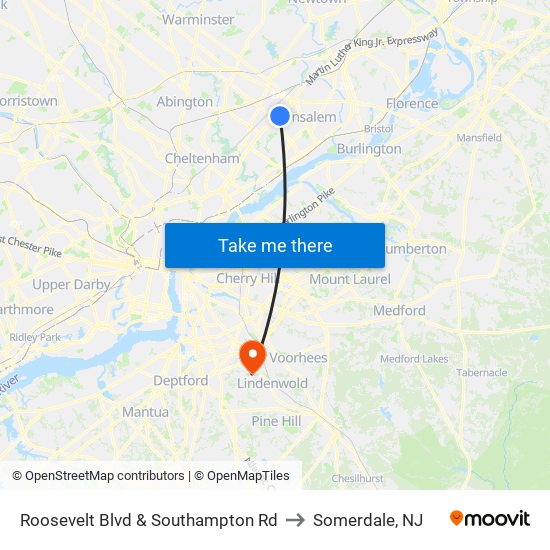 Roosevelt Blvd & Southampton Rd to Somerdale, NJ map